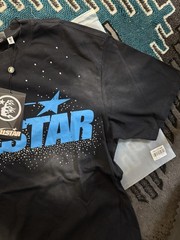 Hellstar Men’s Black Blue Cotton Jersey Graphic Logo Crew Neck Tee Size M