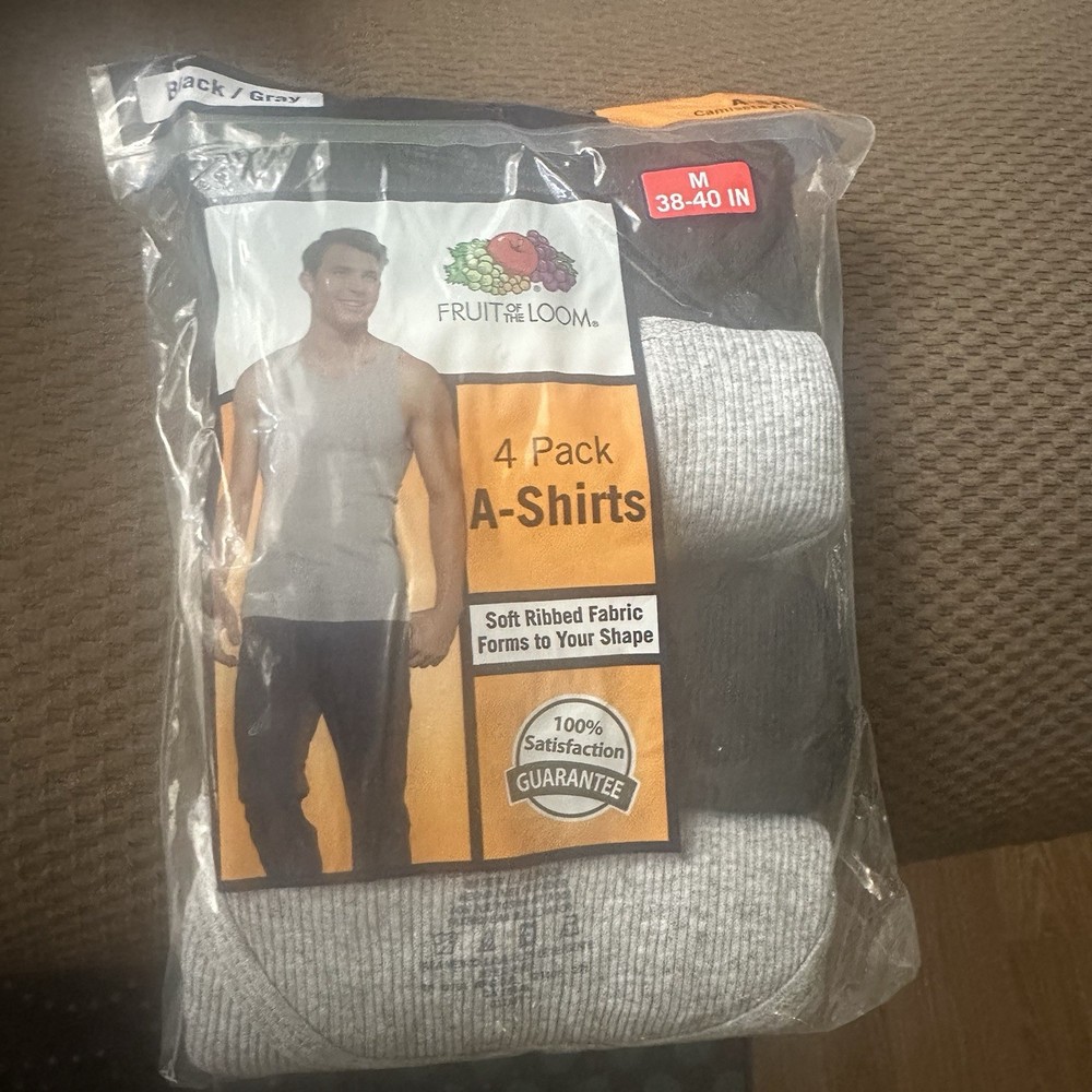 Fruit Of The Loom 4 Pk A-shirts Size M Soft Ribbed Fabric Forms To Your Shape