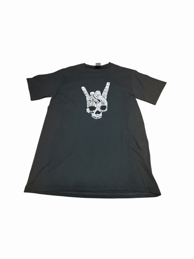 Skull Hand Sign Of The Horns T Shirt Heavy Metal Rock N Roll Band Tattoo Tee S