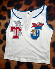 Tom and Jerry Unisex M White Graphic Print V-Neck Sleeveless T-Shirt