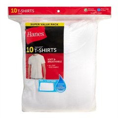 10 Pack Hanes Men’s White Crew T-Shirt Super Value Cotton Size S-3XL