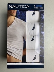 NAUTICA Mens Large L 42-44 4 Pack White Soft Cotton V Neck T Shirts Tag Free New