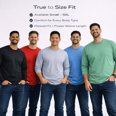 BILLIONHATS Mens Long Sleeve Colorful T-Shirts, 100% Cotton -Crew Neck Bulk Tees