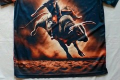 COWBOY RIDING BULL WESTERN LARGE T-SHIRT BLACK SOUTHWEST RODEO NIGHT SKY MENS