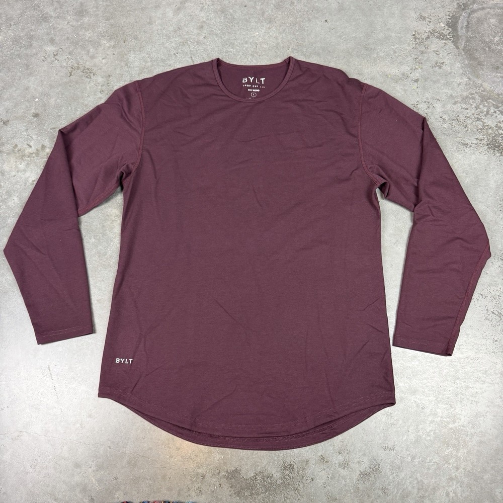 Bylt T Shirt Mens Large Burgandy Drop Cut Long Sleeve Stretch Preowned