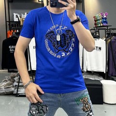 New Fashion Hot Diamond Trend Rhinestones Summer Short Sleeve Luxury Men T-Shirt