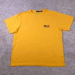 VTG Polo Sport Shirt Men Large Yellow Logo Spellout RLX Ralph Lauren Made In USA