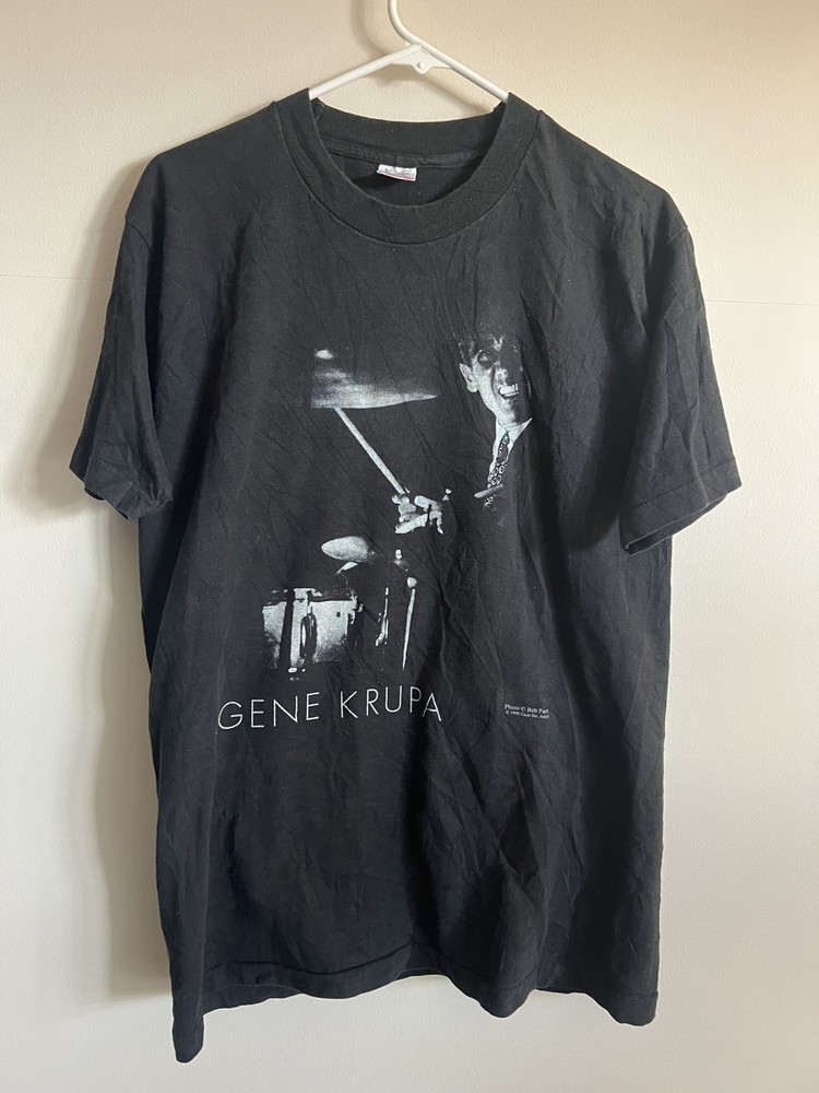 Vintage Gene Krupa Shirt Mens L Black 90s Single Stitch Jazz Drummer Music FOTL