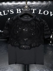 New Men Luxury Tiger Rhinestones Fashion Black Green T-Shirt High Quality