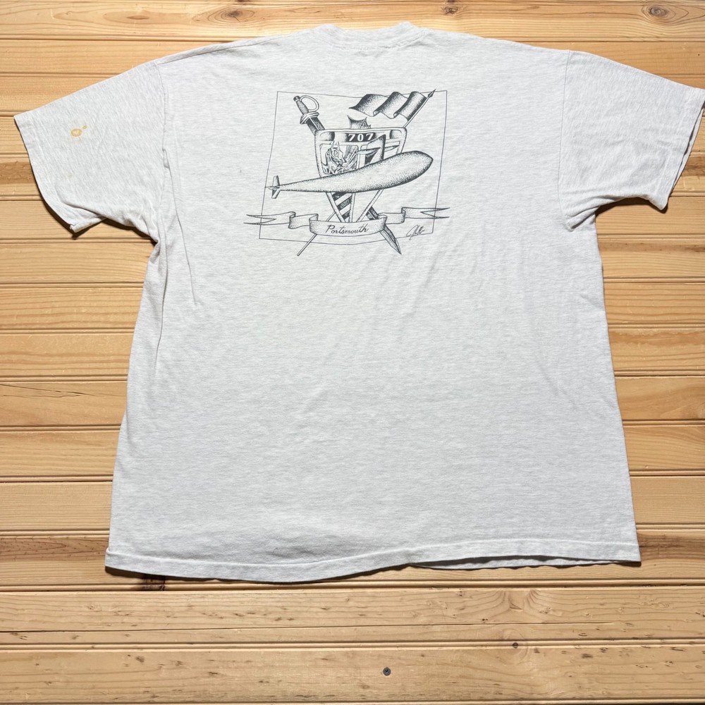 Vintage 90s Hanes USS Portsmouth SSN 707 Submarine Navy Graphic T-Shirt USA 2XL