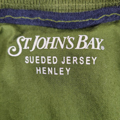 St Johns Bay Mens SZ L 46″ LS Henley Sueded Jersey Forest Green Ribbed Cuffs