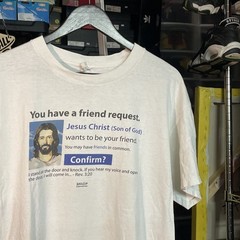 Sz L – Vintage Y2K Jesus Tee – Facebook Friend Request Jesus Shirt – Kerusso