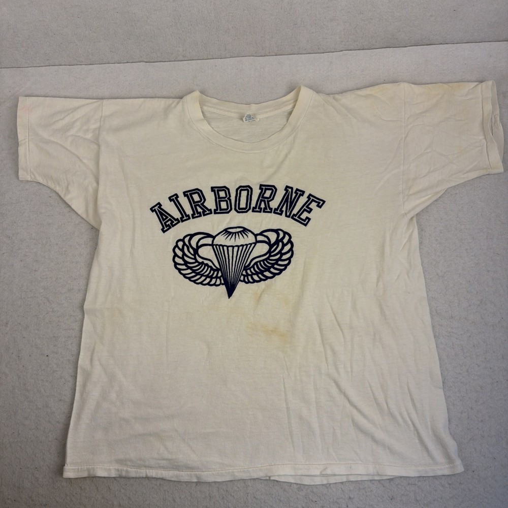 Vtg 70s Airborne Shirt M/S Distressed Tee Military USA