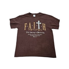 Jerzees Mens Faith Hebrews 11:1 Christian Graphic T-Shirt Brown L G Heavyweight