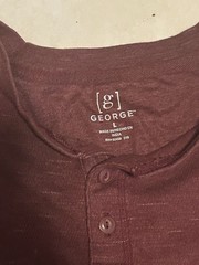 George 3 henley Button shirt Red Long Sleeve Large