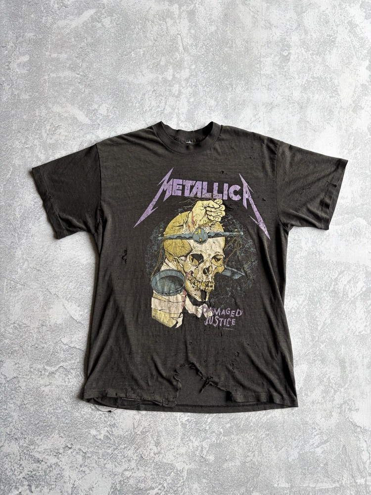 Vintage 1988 Metallica Damaged Justice Tour Faded Thrashed Band Tee Shirt