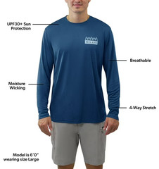 REEL LIFE Men’s Long Sleeve UV Tee-Blue/ White-Size Small- UPF 50+ NWT