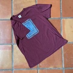 DELTA SOFT Mens Large Burgundy Red Graphic Print T-Shirt HAWAII SURFER Tee EUC
