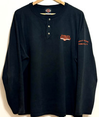 Vintage 90s Harley Davidson Henley Shirt XL Black Gainesville FL Single Stitch