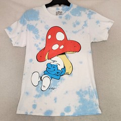 NEW SMURFS TIE DYE T SHIRT MENS SMALL S BLUE WHITE MUSHROOM NWT