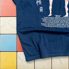 VTG Muay Thai Y2K Kick Boxing Shirt Men S Navy MMA Thailand Tee Kick Leeson