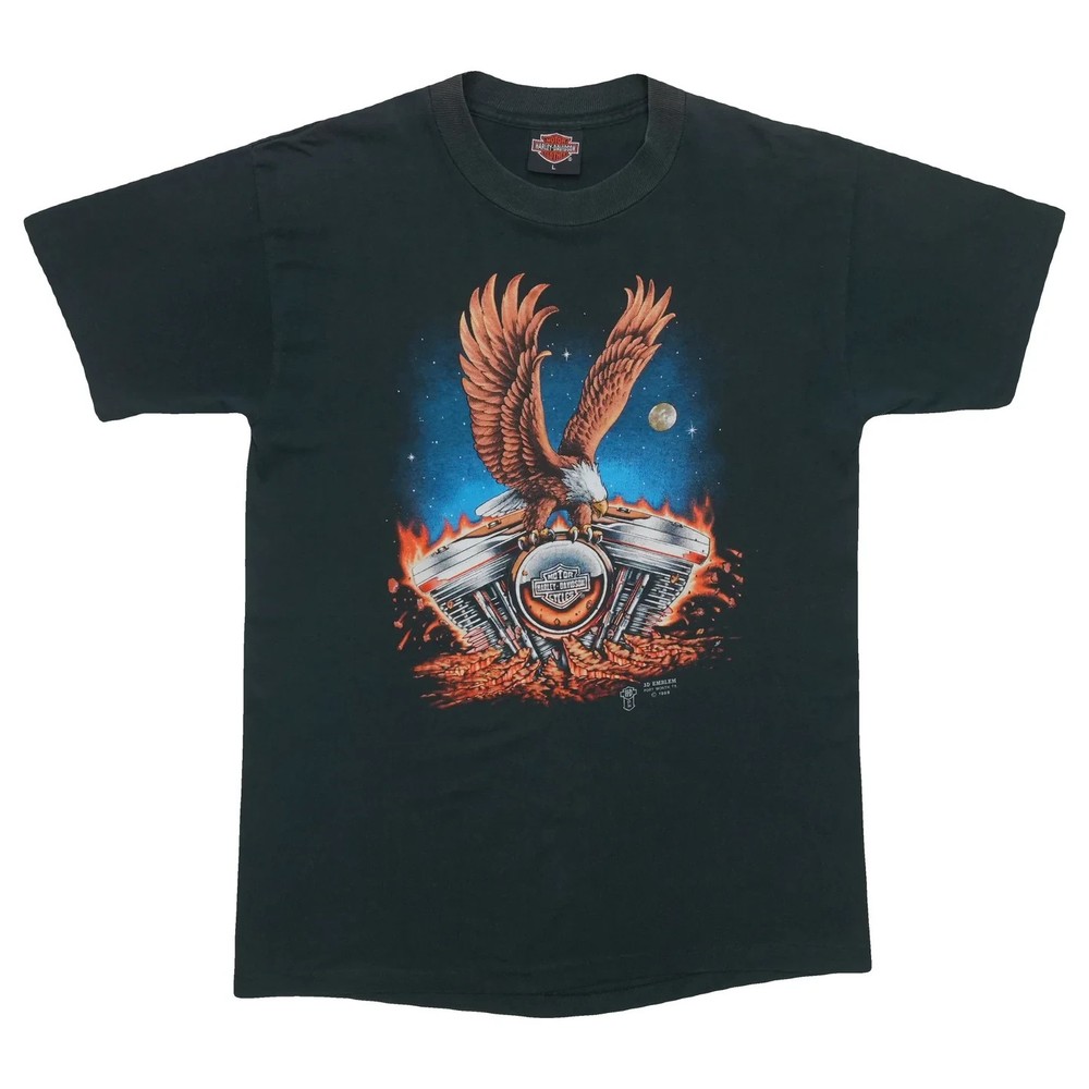 1989 Harley Davidson 3D Emblem Vintage T-Shirt Reprint