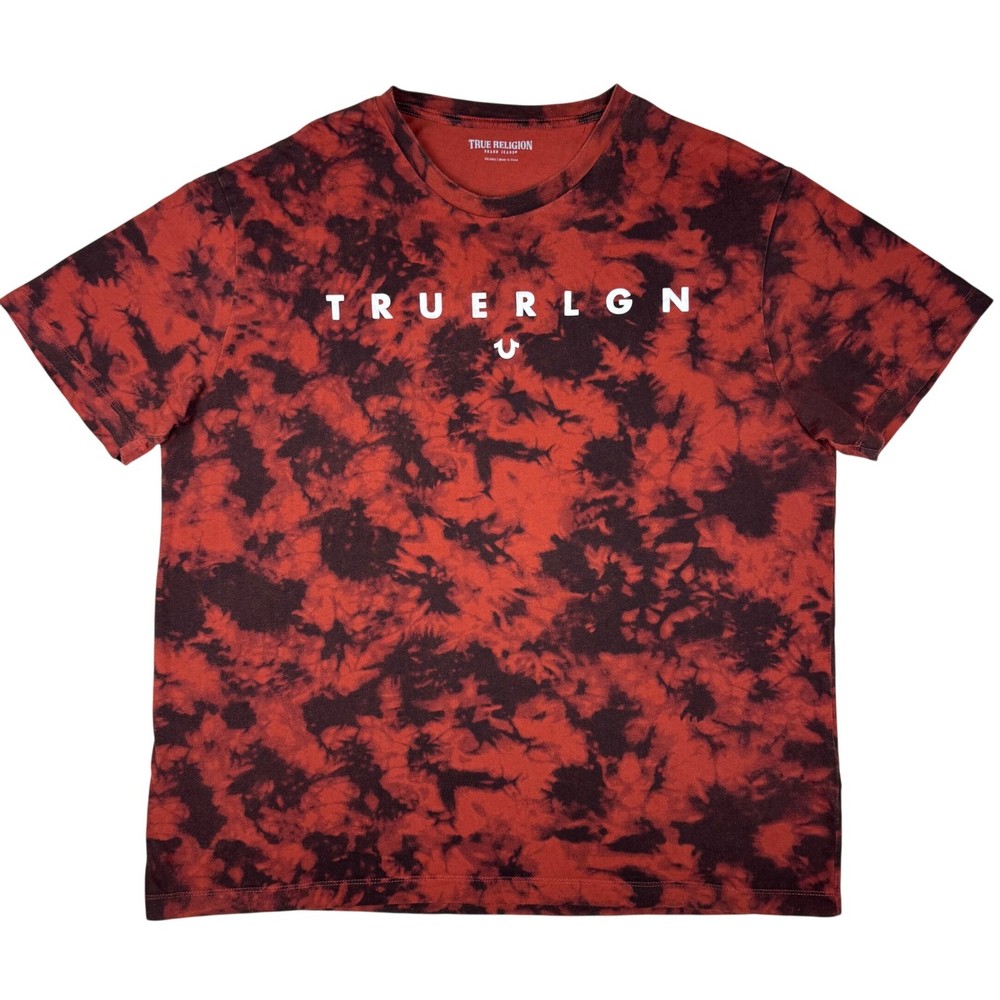 True Religion Tie Dye Arc Logo T-Shirt Streetwear Men 3XL Red Black Hype Y2K