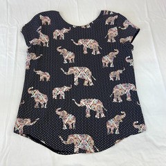 Womens Short Sleeve Shirt Elephant and Polka Dot Patterns Black Colorful Design