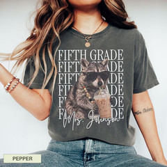 Personalized Fifth Grade Teacher Shirt Raccoon Iced Coffee Funny Teacher Gift