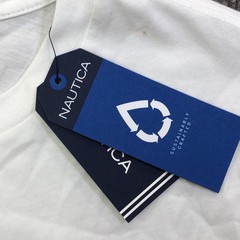 Nautica Shirt Mens Medium White Logo Stripe Graphic Tee Tagless Nautical