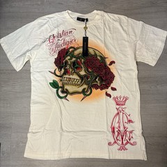 New Red Foil Christian Audigier Rose Skull Shirt XXL