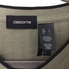 NWT Claiborne Green textured knit v-neck short sleeve top large Cotton Blend L