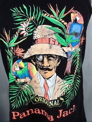 Vtg 80s Panama Jack Tank Top T Shirt (XL) Black Tropical Beach Gym Vacation