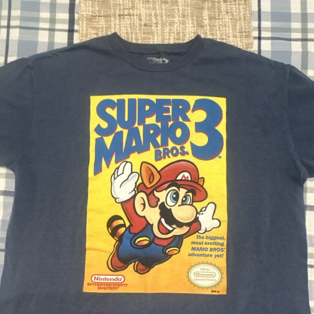 Nintendo Super Mario Bros. 3 Mario Men’s XL Blue Graphic Tee Crew Neck