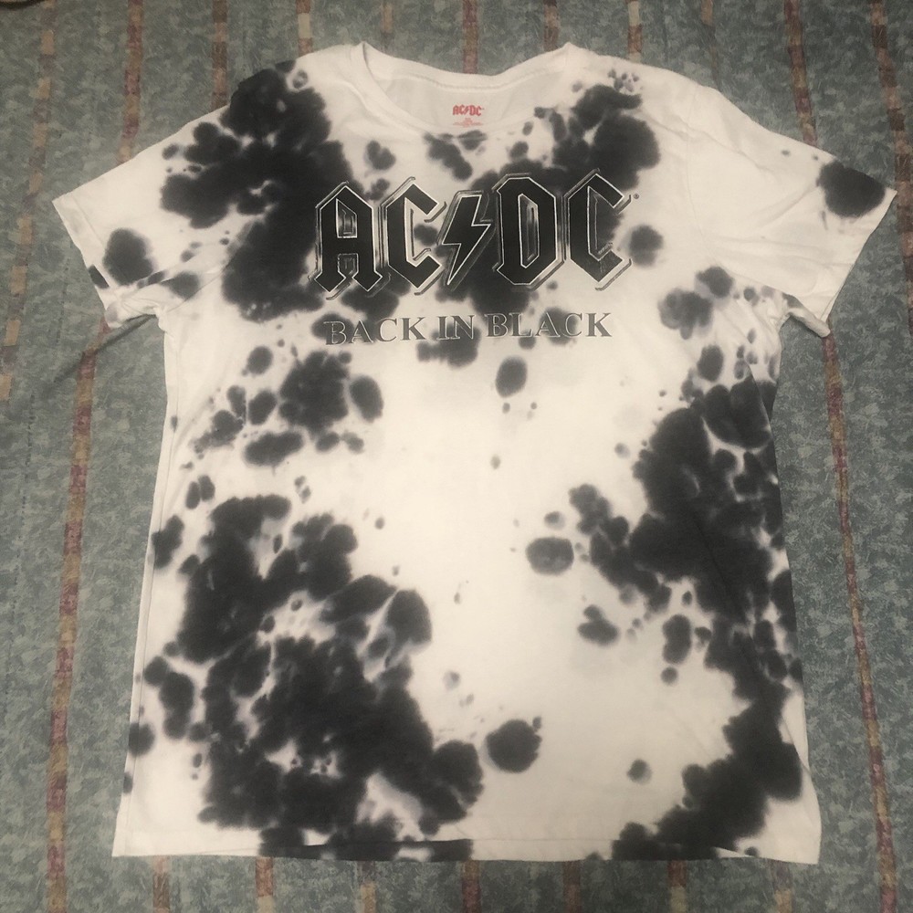 AC/DC Back In Black Tie Dye Vintage Men’s T-Shirt Size Large Cow Print