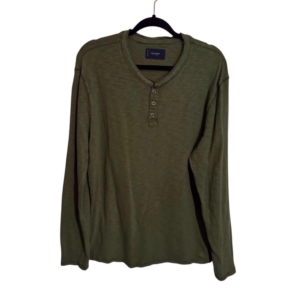 Lucky Brand Men’s Size Large Green Henley Shirt Long Sleeve Cotton Casual Lounge