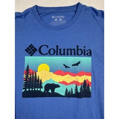 Columbia Blue SS men’s T-shirt, Size L, Bear, trees and mountains