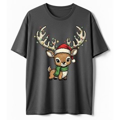 Cute Baby Reindeer T-Shirt Christmas Lights Santa Hat Kawaii Animal Holiday Gift