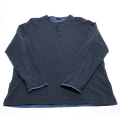 Left Coast Tee NWOT Reversible Long Sleeve Henley T-Shirt Size XL in Blue Cotton
