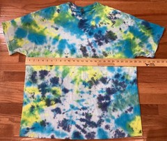 Gildan Heavy Cotton Tye Dye T Shirt Size 2XL Teal Blue Yellow Green Distressed