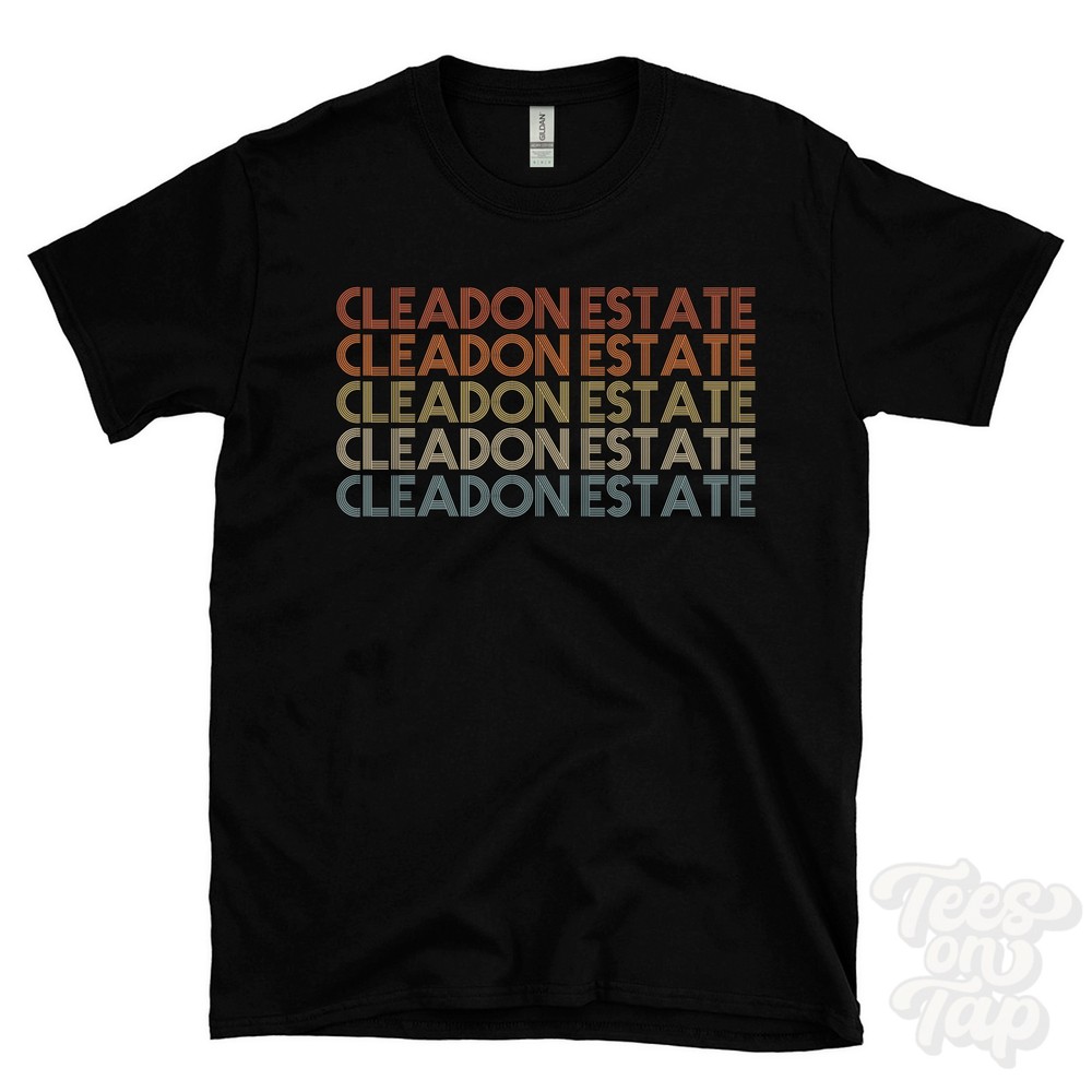 CLEADON ESTATE REPEATED RETRO STYLE T-SHIRT mens & womens uk place name gift