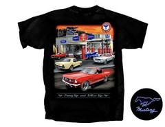 Joe Blow T’s Ford Mustang Gas Station Men’s Black T-Shirt Pony Up 1st Gen
