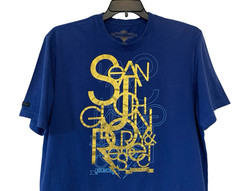 Sean John T-Shirt Blue Metallic Gold-Foil Graphics Print XL 100% Cotton Hip-Hop