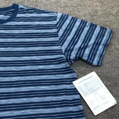 Lucky Brand Shirt Mens Medium Blue Stripe Tee Tagless Cotton Jersey Sample