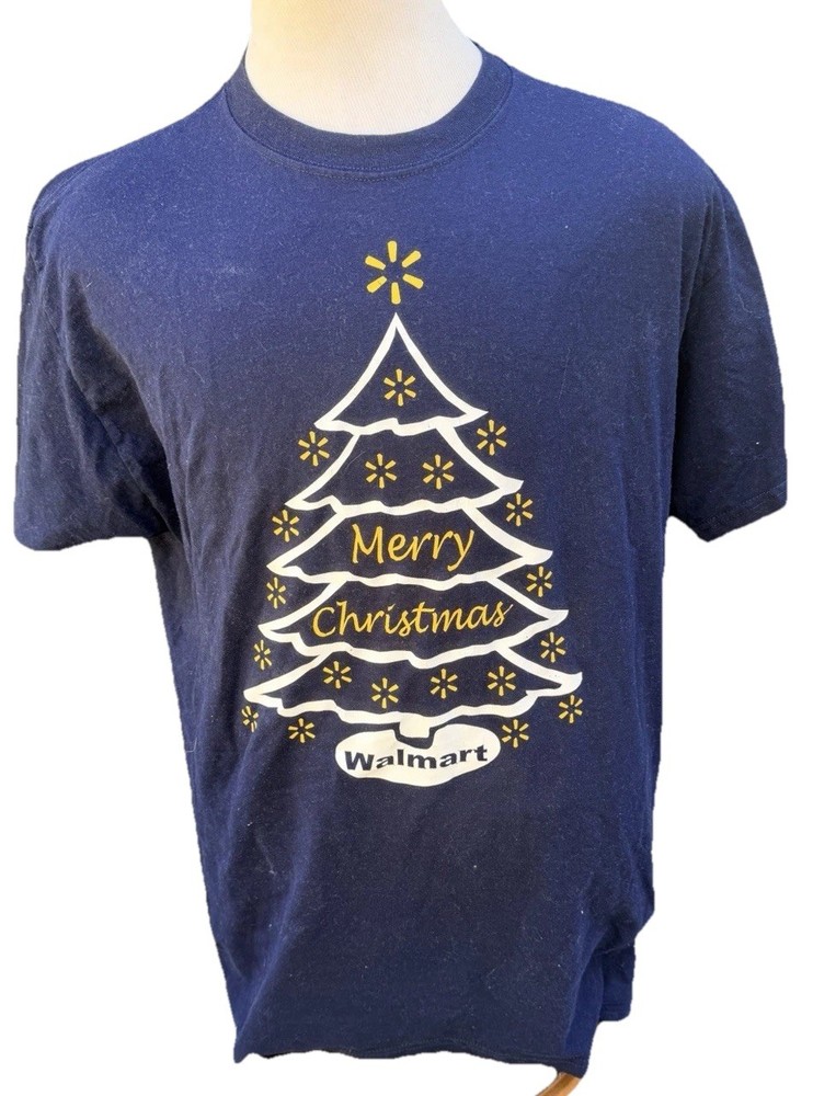 Jerzees Navy Blue Walmart Christmas Tree Crew Neck T Shirt XL Heavy Weight