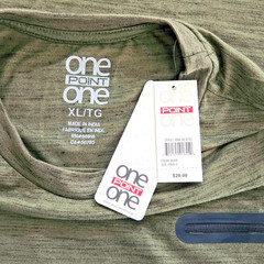 ONE POINT ONE Mens XL Heather Green Faux Zip Pocket Tee T-Shirt Crew Neck NWT