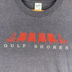 Vintage Gulf Shores Shirt Size XL Blue Short Sleeve Beach Chairs Velva Sheen USA