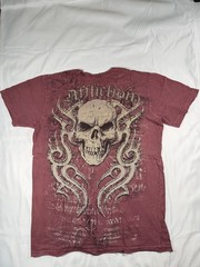 affliction t shirt men large red dimpled foil print