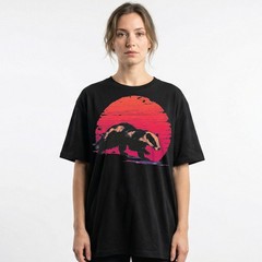 Badger Sunset Retro Wildlife Animal Nature Vintage Grunge t-shirt Outdoor Tee