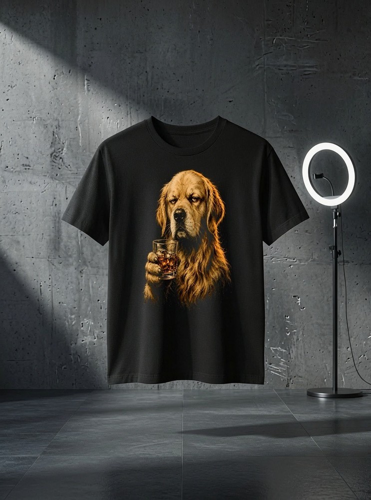 Unisex Vintage Dog Drinking Lovers Golden Retriever Whiskey Glass Graphic